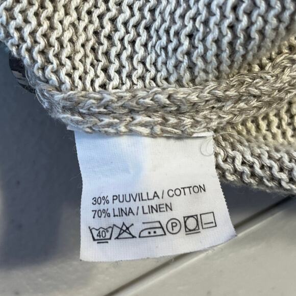 Horveit Natural Style Beige Cotton Linen Knit Long Sleeve Cardigan Sweater L - Picture 5 of 7